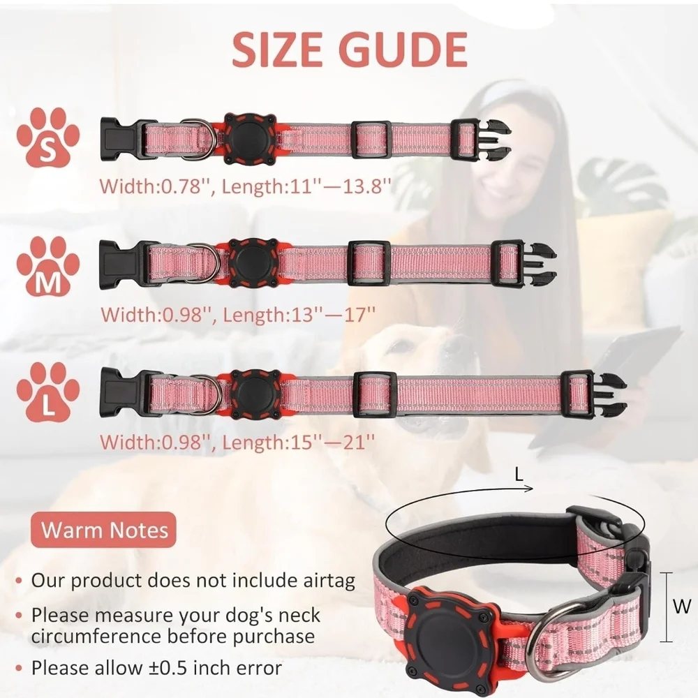 Vigdit NWOT Pink Airtag Waterproof Reflective Dog Collar Size Small
